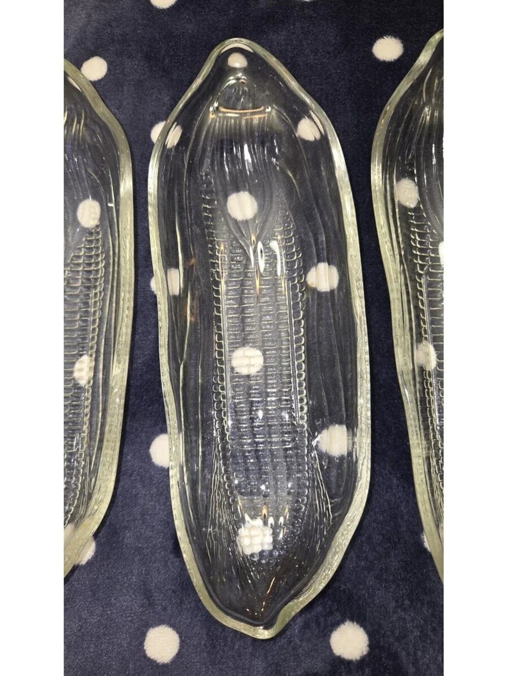 Vintage Indiana Glass Corn On The Cob Dishes Set Of 4 Clear Pressed Glass